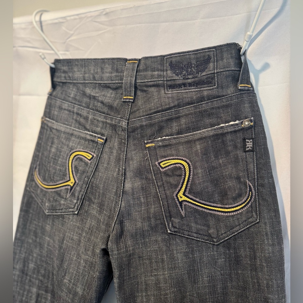 Vintage Rock & Republic Charcoal Jeans with Yellow/Black/Gray Stitching